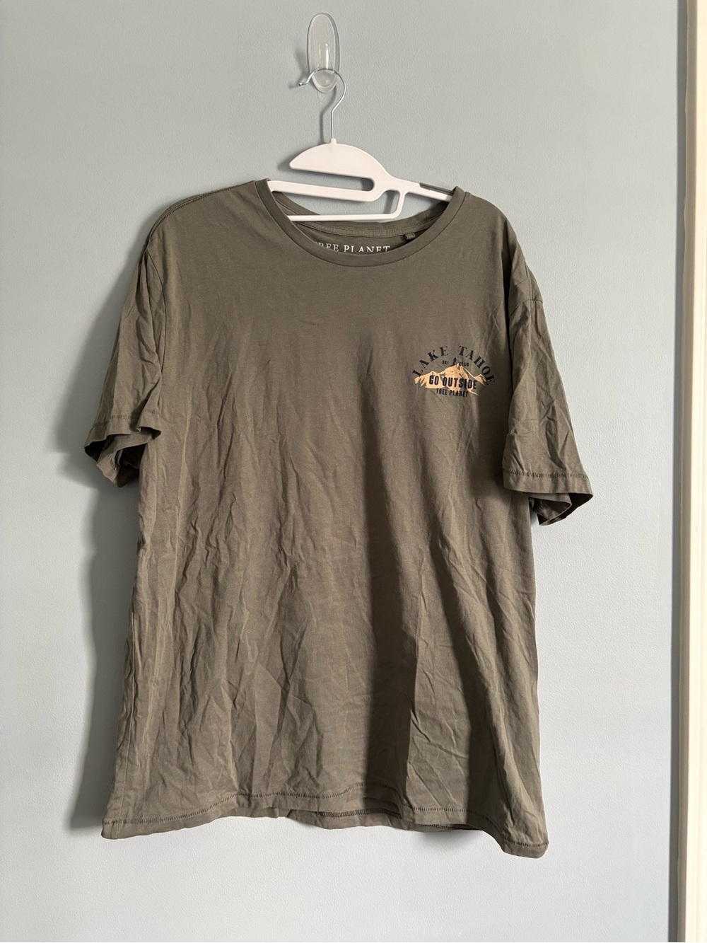 Free Planet Olive Green Lake Tahoe Graphic Tee